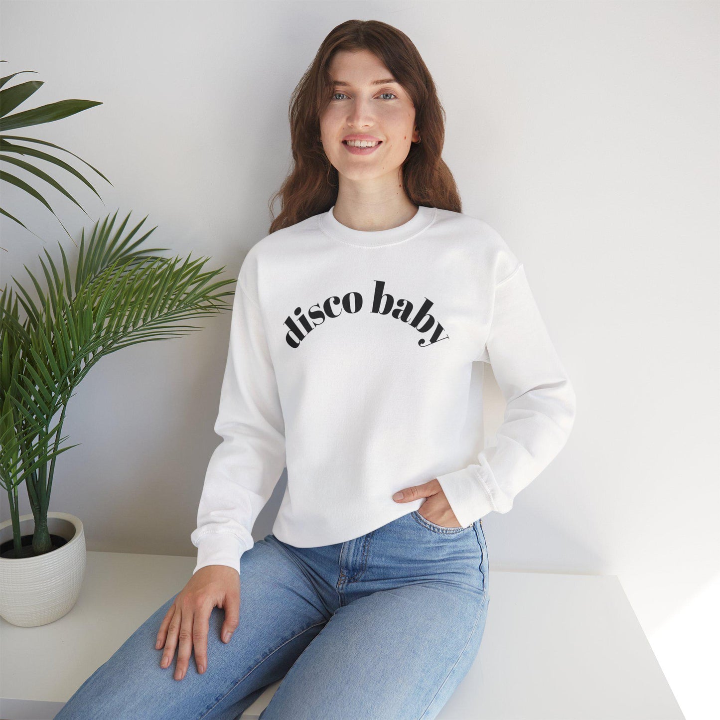 Disco Baby Crewneck Sweatshirt, Unisex Sweatshirt, Retro Apparel, Gift for Music Lovers, Disco Party Wear, Comfortable Fashion
