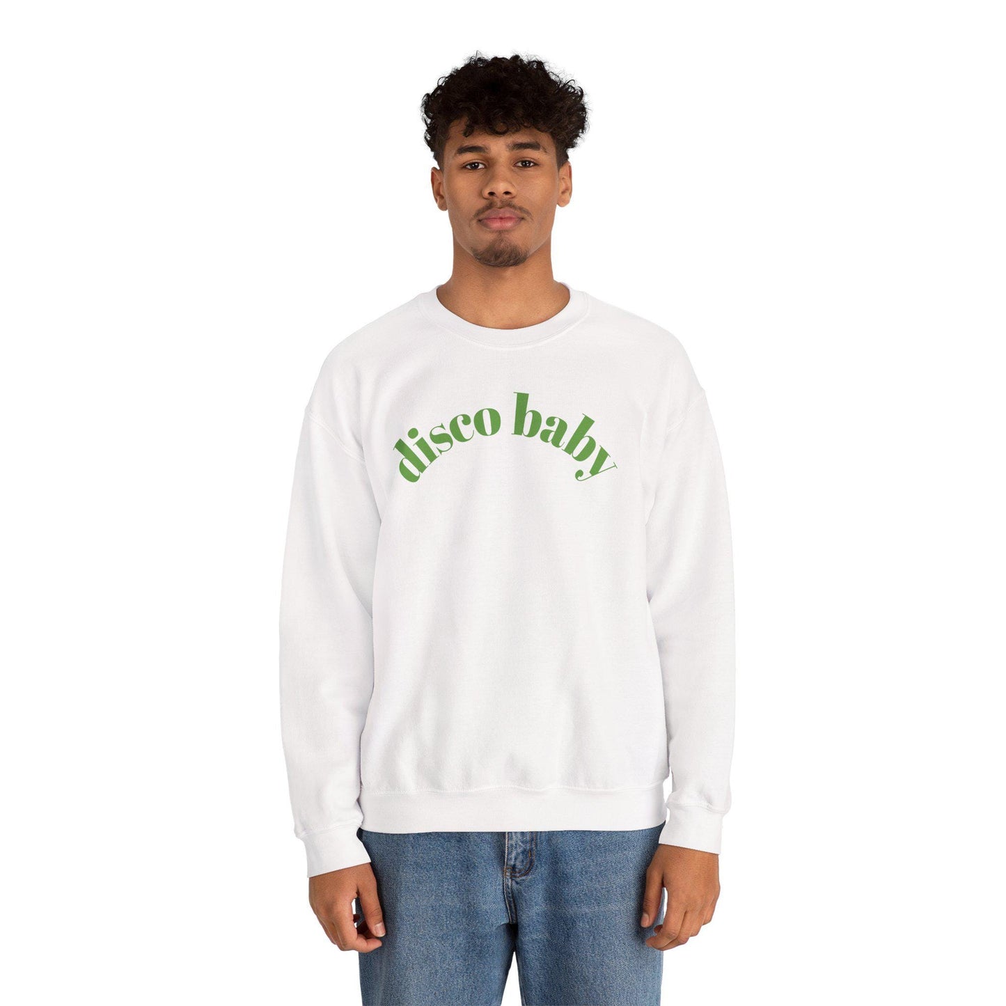 Green Disco Baby Crewneck Sweatshirt, Unisex Sweatshirt, Retro Apparel, Gift for Music Lovers, Disco Party Wear, Comfortable Fashion