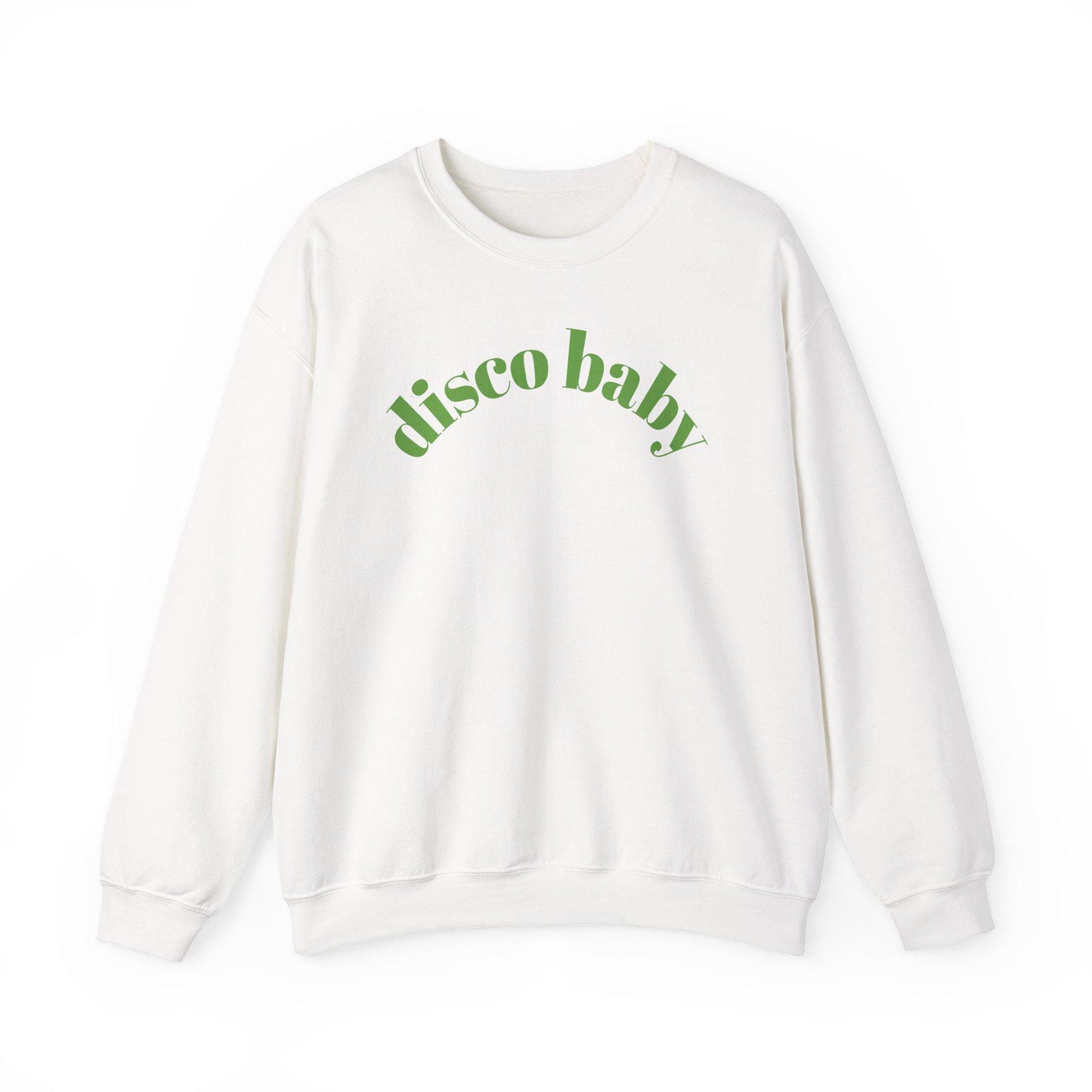 Green Disco Baby Crewneck Sweatshirt, Unisex Sweatshirt, Retro Apparel, Gift for Music Lovers, Disco Party Wear, Comfortable Fashion