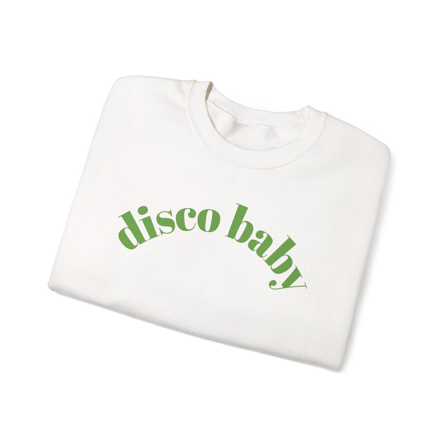 Green Disco Baby Crewneck Sweatshirt, Unisex Sweatshirt, Retro Apparel, Gift for Music Lovers, Disco Party Wear, Comfortable Fashion
