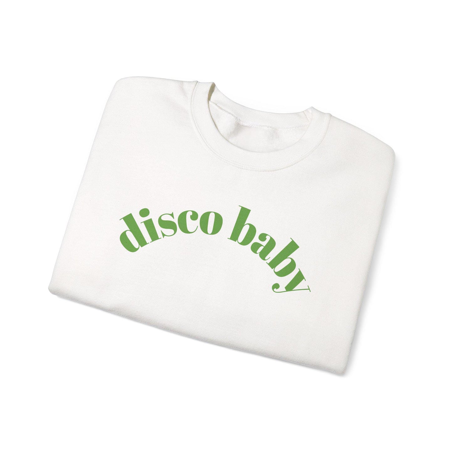 Green Disco Baby Crewneck Sweatshirt, Unisex Sweatshirt, Retro Apparel, Gift for Music Lovers, Disco Party Wear, Comfortable Fashion