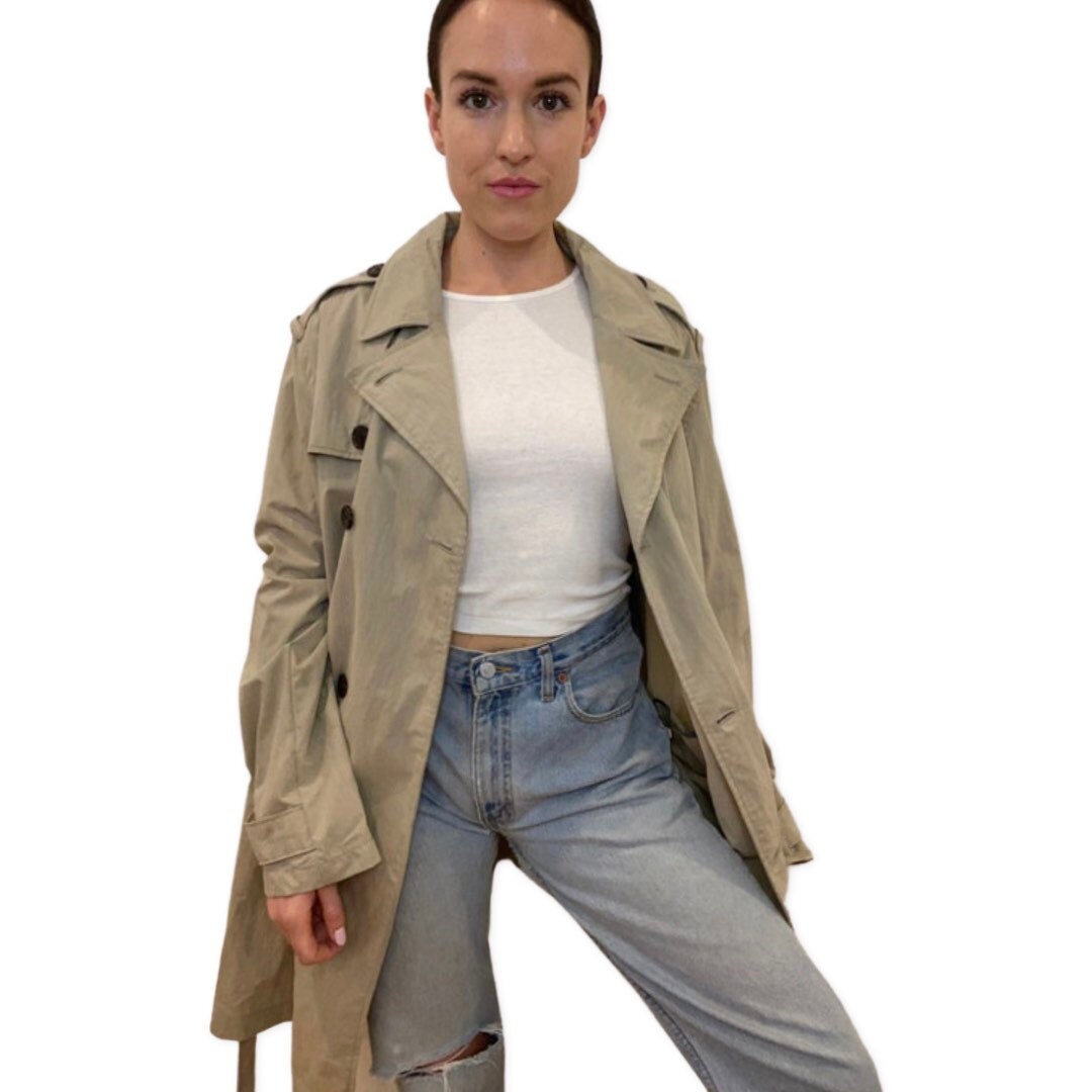 Beige Trench Coat, Jackets and Coats, Gap trench coat, beige long jacket, size Large, Overcoat, Y2K Trench, Grunge Fashion
