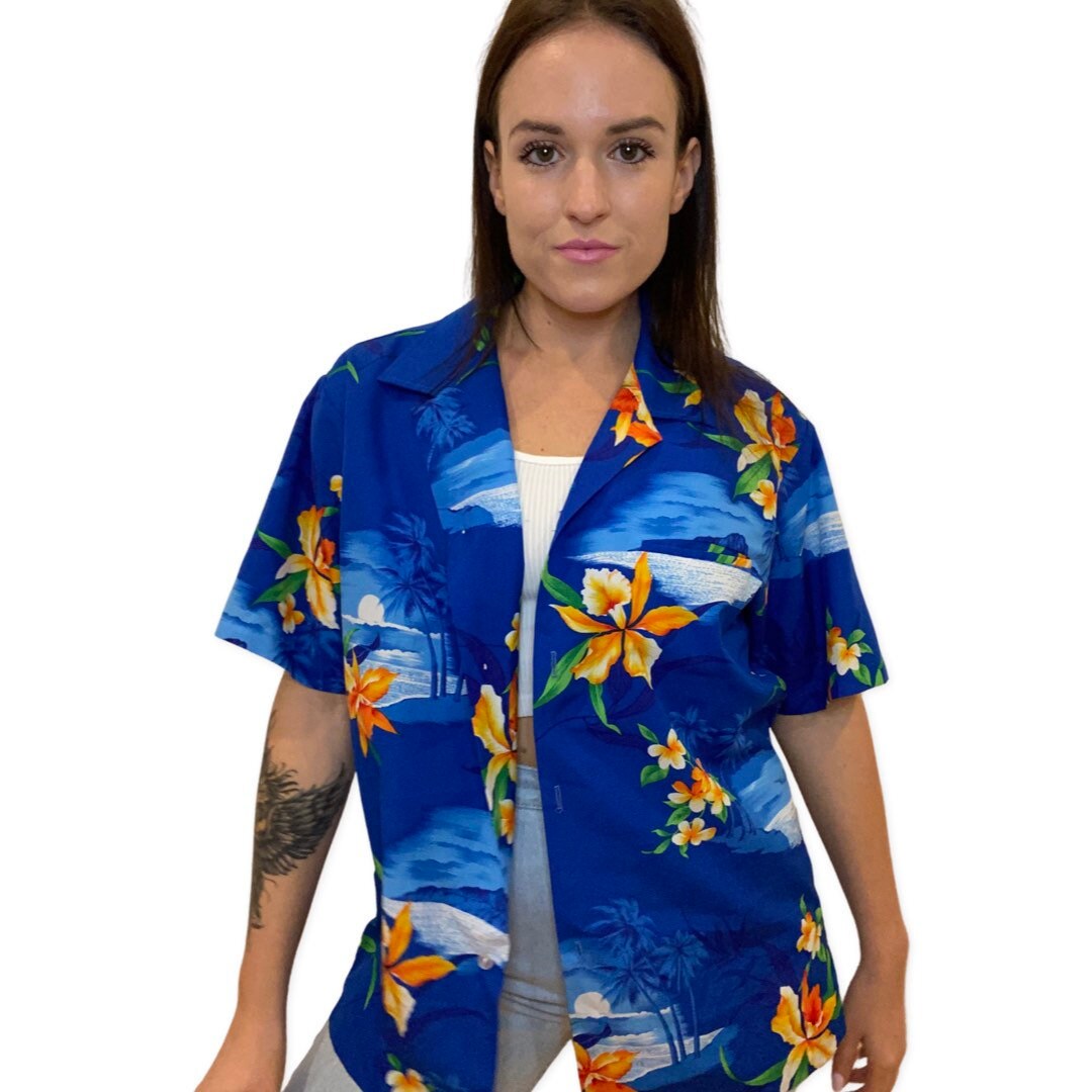 80's Hawaiian Shirt, Button Up Retro Hawaii Shirt, 80s Party Shirt, Tropical Print, Large, xl, Oversized Button Up Top, Short Sleeve