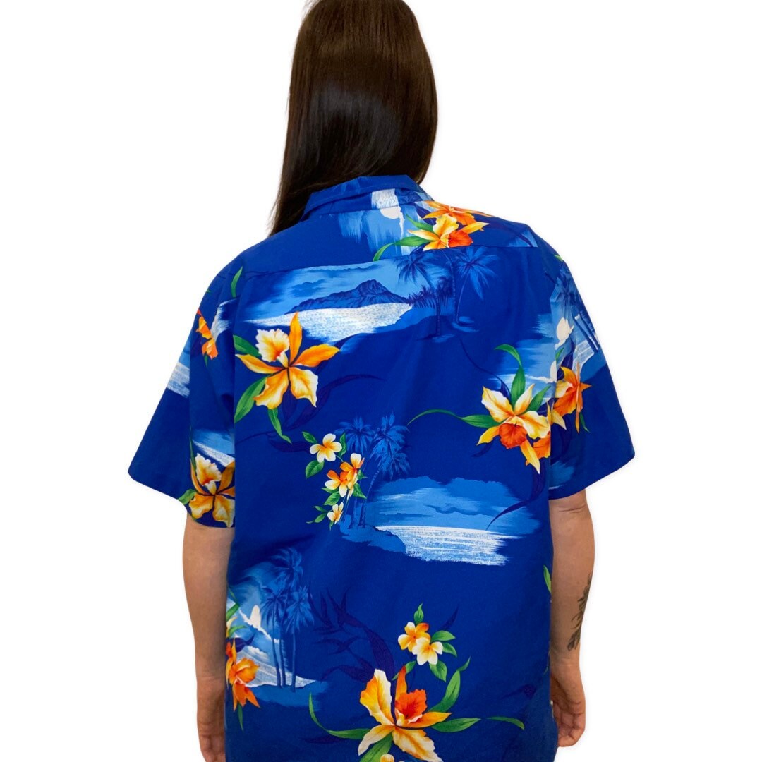 80's Hawaiian Shirt, Button Up Retro Hawaii Shirt, 80s Party Shirt, Tropical Print, Large, xl, Oversized Button Up Top, Short Sleeve
