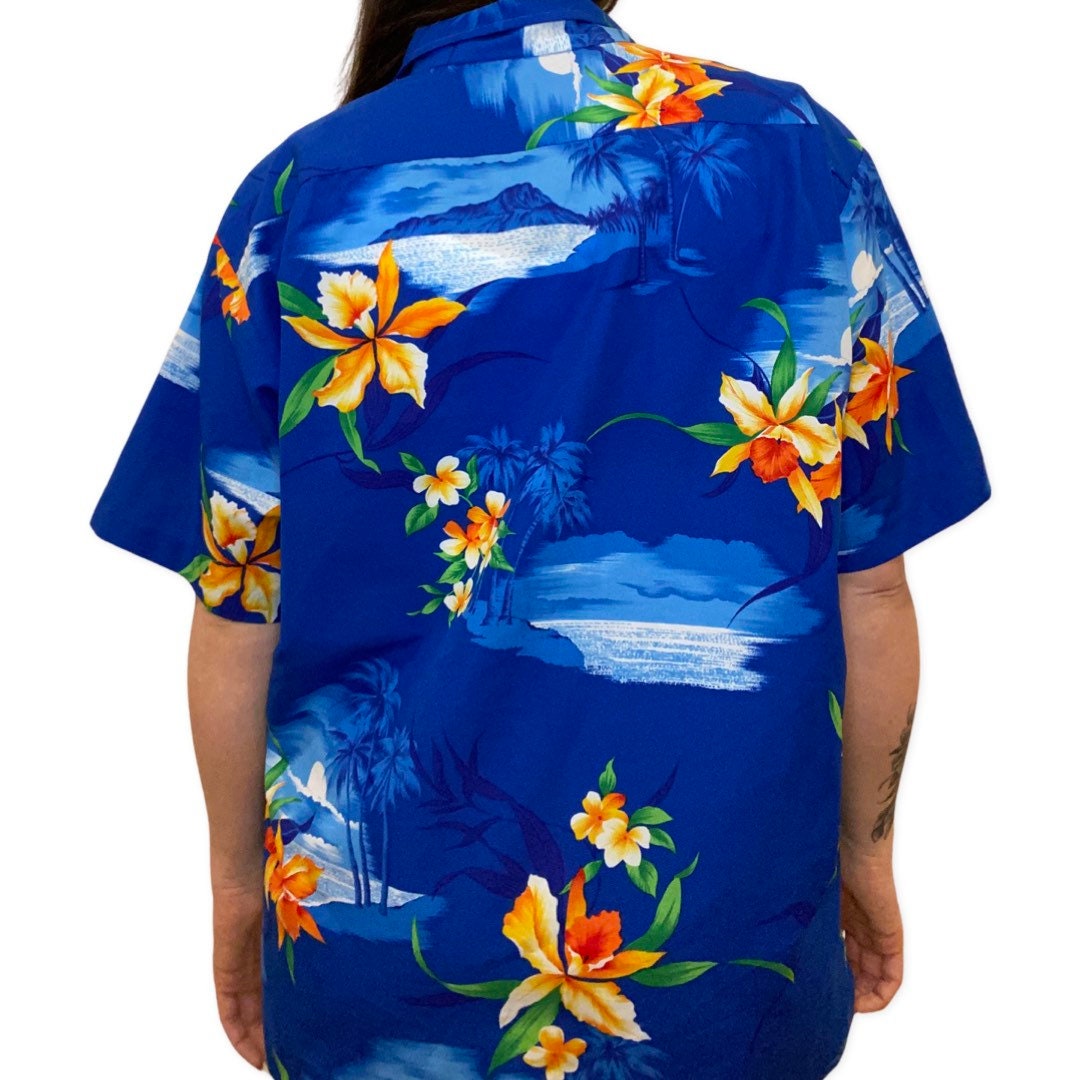 80's Hawaiian Shirt, Button Up Retro Hawaii Shirt, 80s Party Shirt, Tropical Print, Large, xl, Oversized Button Up Top, Short Sleeve