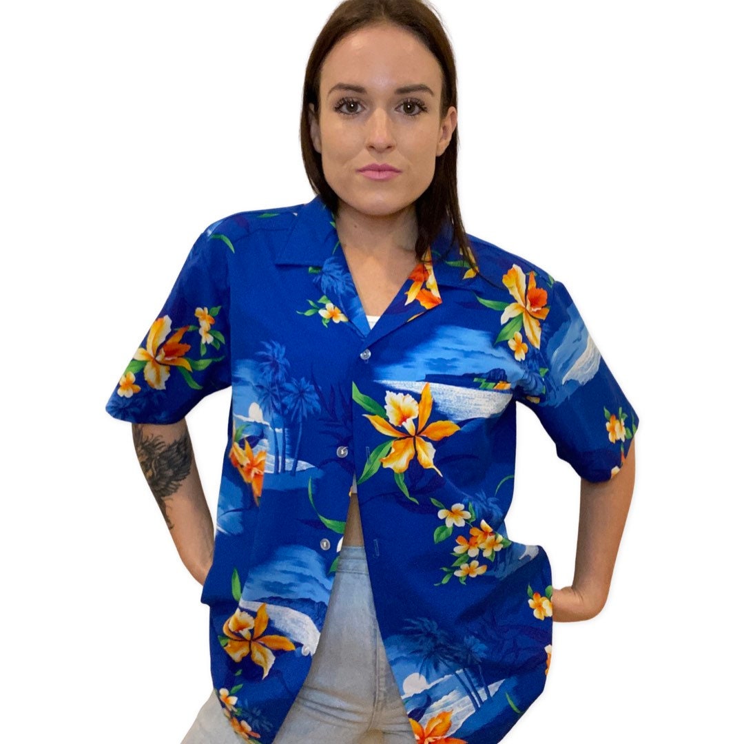80's Hawaiian Shirt, Button Up Retro Hawaii Shirt, 80s Party Shirt, Tropical Print, Large, xl, Oversized Button Up Top, Short Sleeve