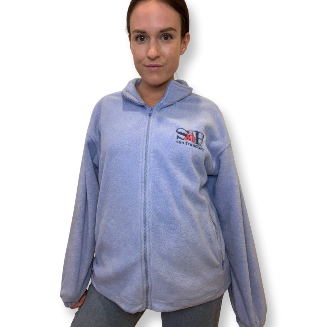 80's Ski Fleece, San Francisco, Vintage Fleece Zip Up Sweater, Powder Blue Fleece Jacket, San Francisco, Vintage 80s ski wear