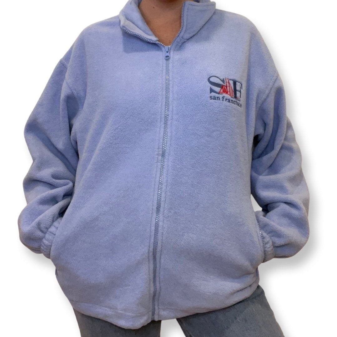 80's Ski Fleece, San Francisco, Vintage Fleece Zip Up Sweater, Powder Blue Fleece Jacket, San Francisco, Vintage 80s ski wear