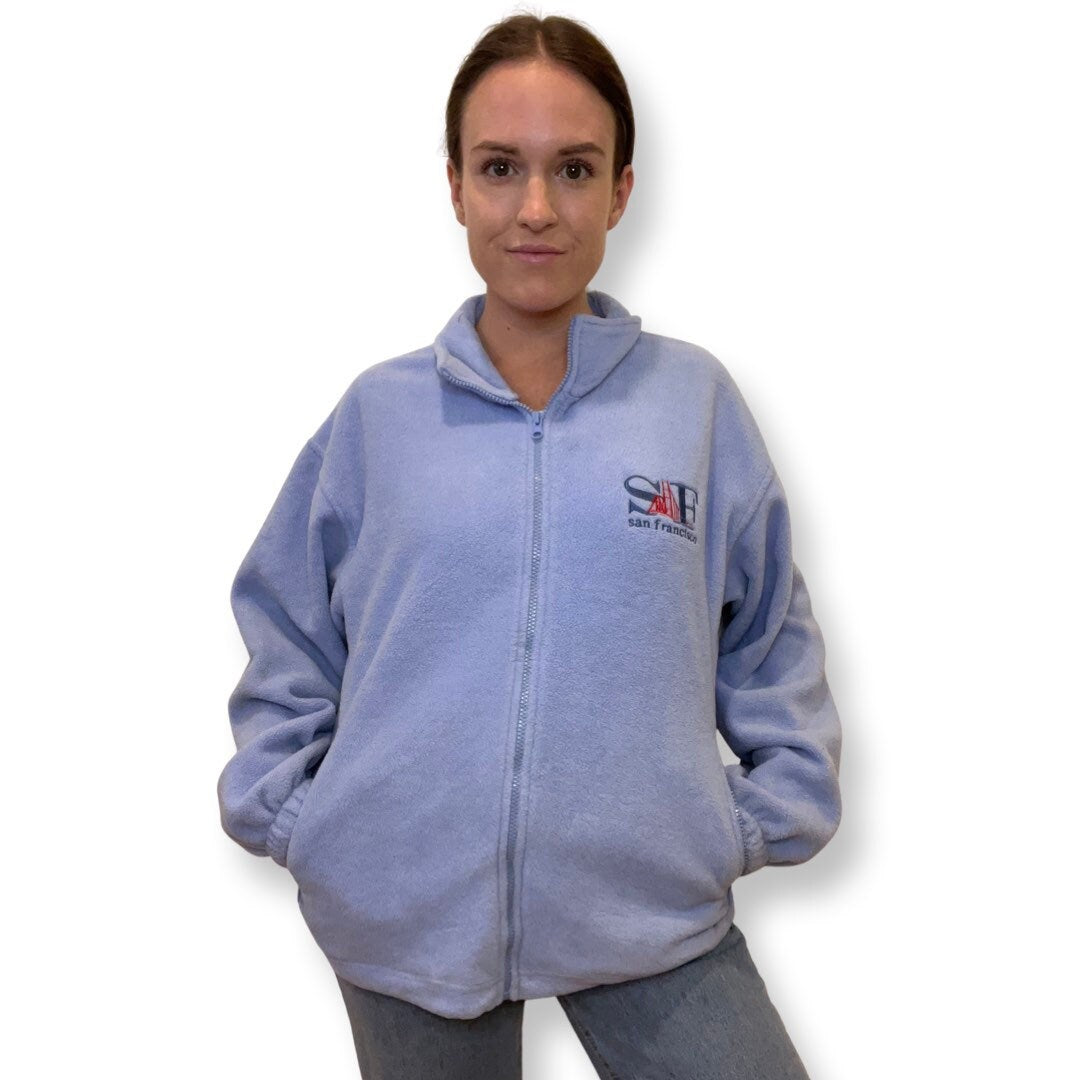 80's Ski Fleece, San Francisco, Vintage Fleece Zip Up Sweater, Powder Blue Fleece Jacket, San Francisco, Vintage 80s ski wear