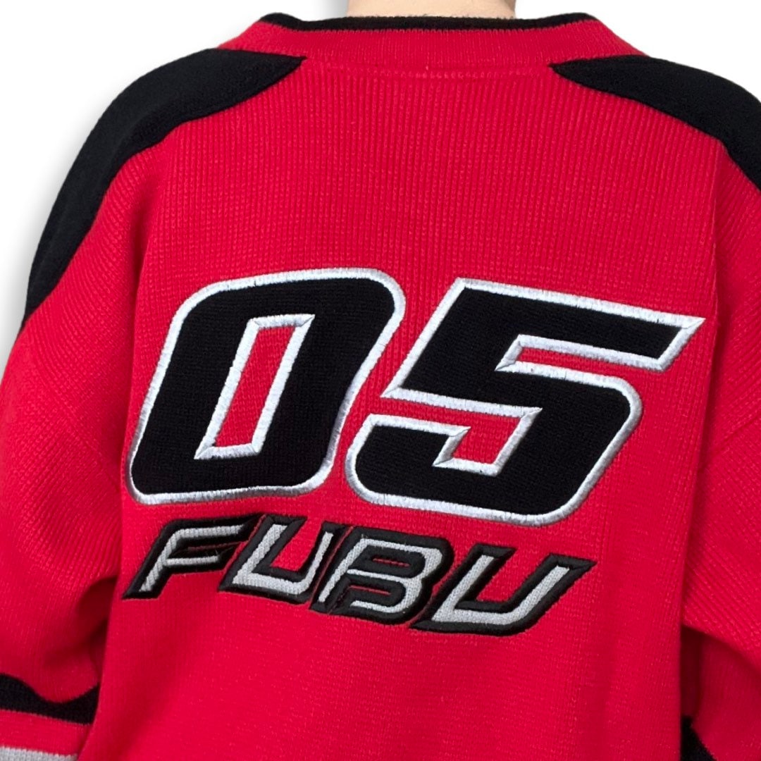 Vintage FUBU Sweater, Oversized Fit, 90's Streetwear, Size Medium, Red, Black, y2k FUBU, Large