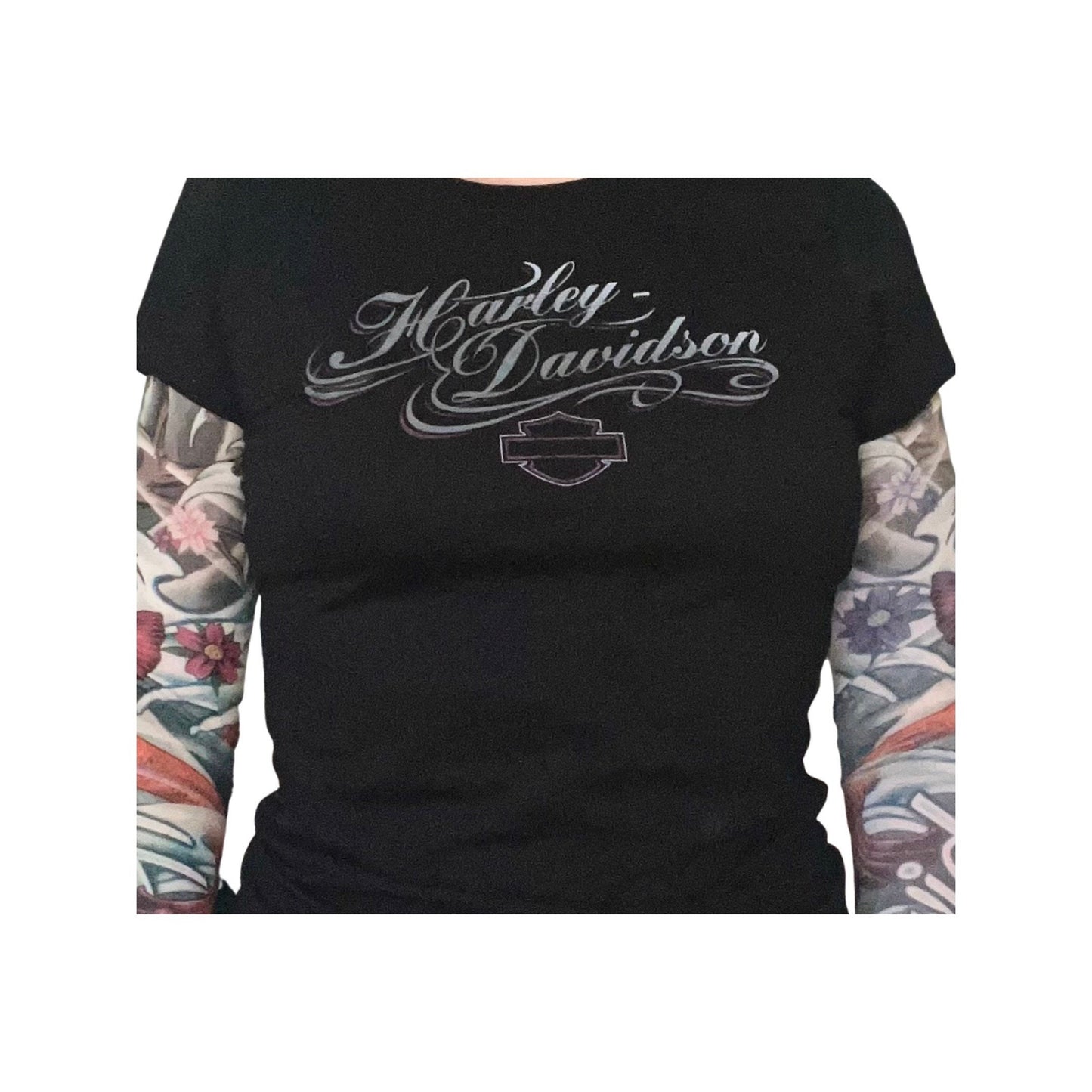 Harley Davidson Top, Mesh Koi Fish Sleeves, Size Medium, Women's Top