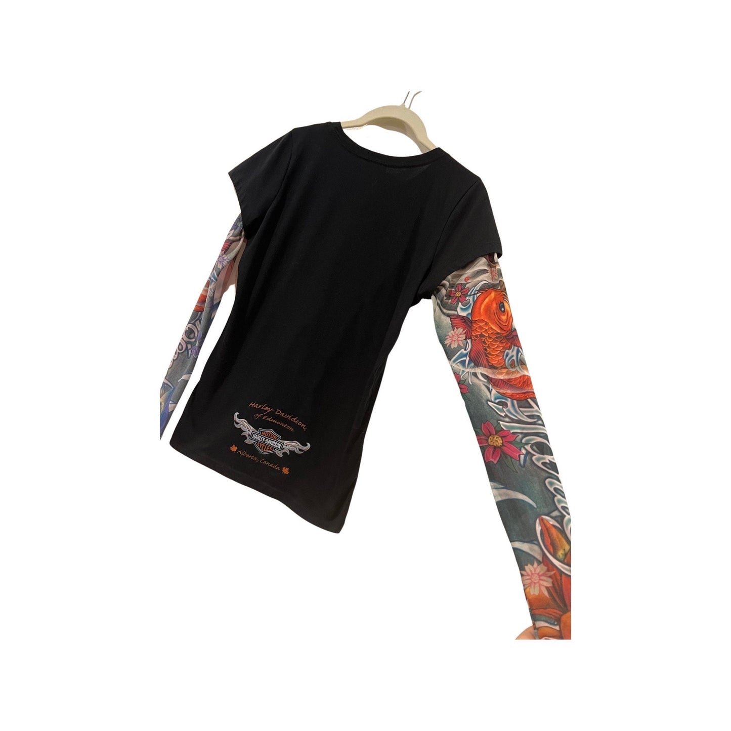 Harley Davidson Top, Mesh Koi Fish Sleeves, Size Medium, Women's Top