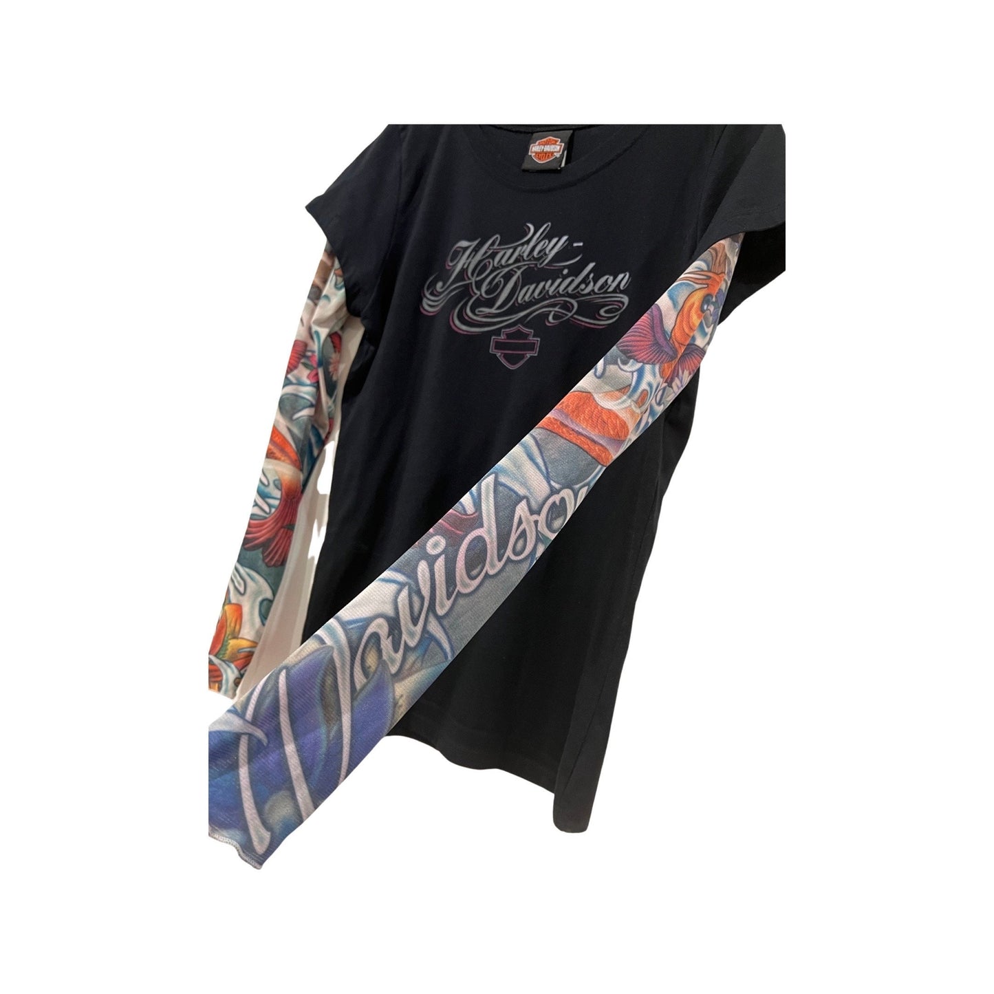 Harley Davidson Top, Mesh Koi Fish Sleeves, Size Medium, Women's Top