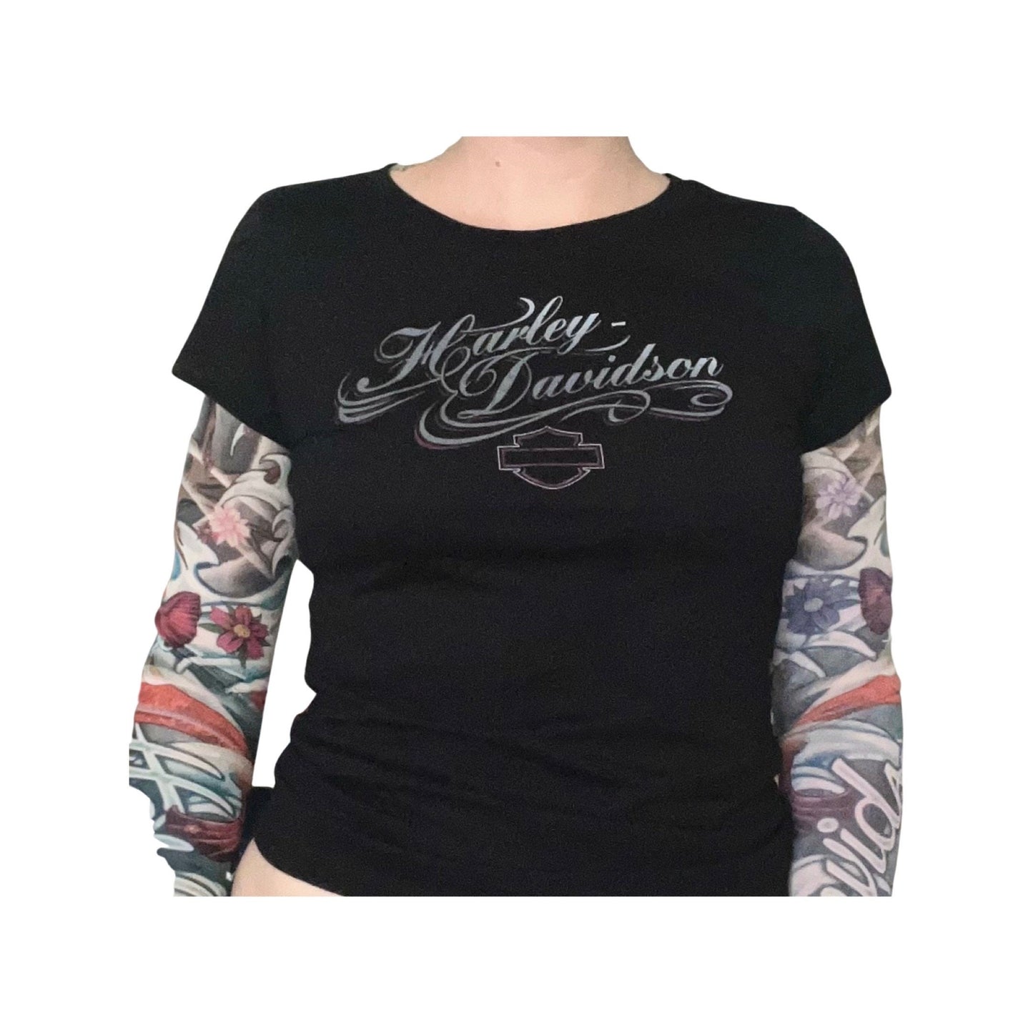 Harley Davidson Top, Mesh Koi Fish Sleeves, Size Medium, Women's Top