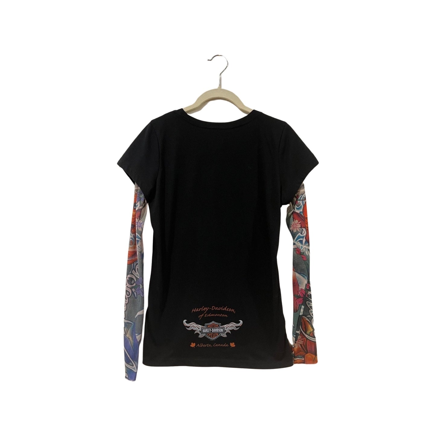 Harley Davidson Top, Mesh Koi Fish Sleeves, Size Medium, Women's Top