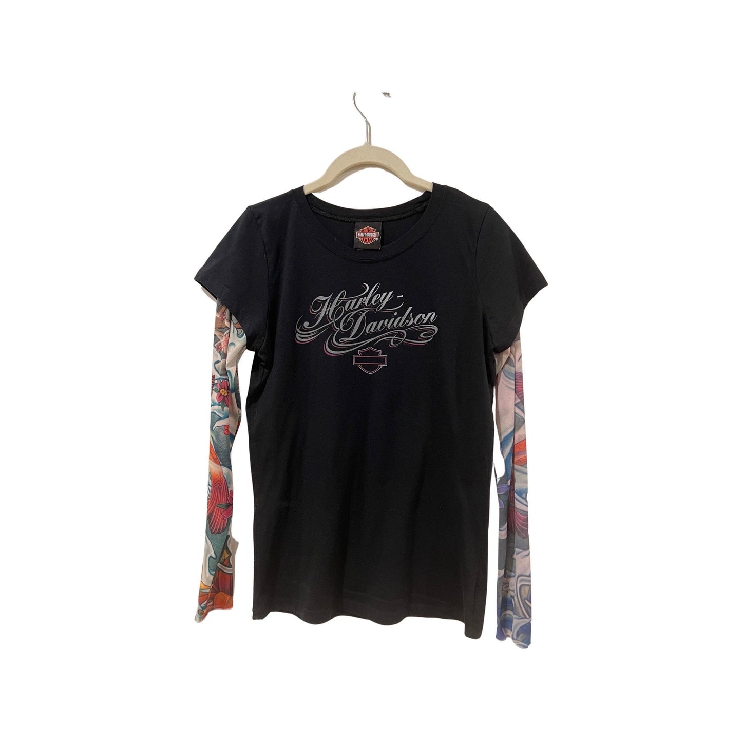 Harley Davidson Top, Mesh Koi Fish Sleeves, Size Medium, Women's Top