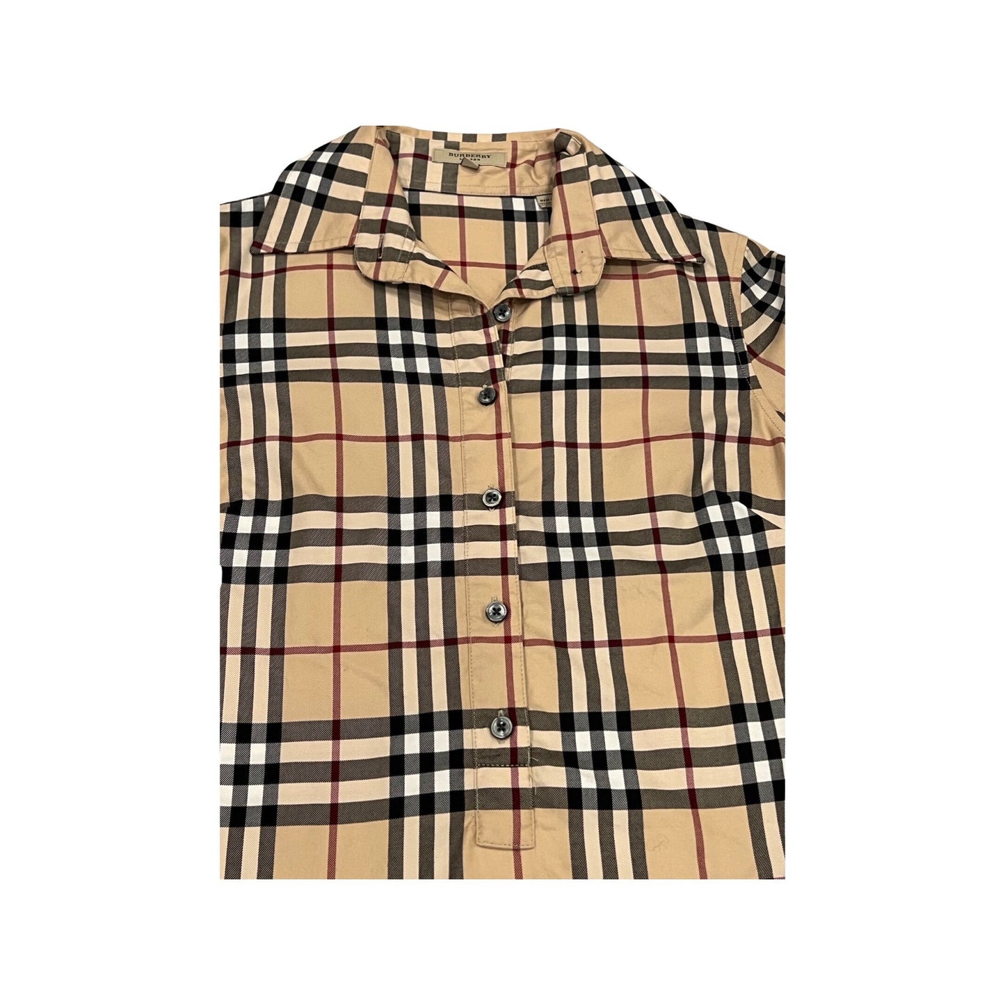 Burberry Vintage Tartan Print Long Sleeve Blouse, Traditional Print, Fitted Button Down Top, XS,