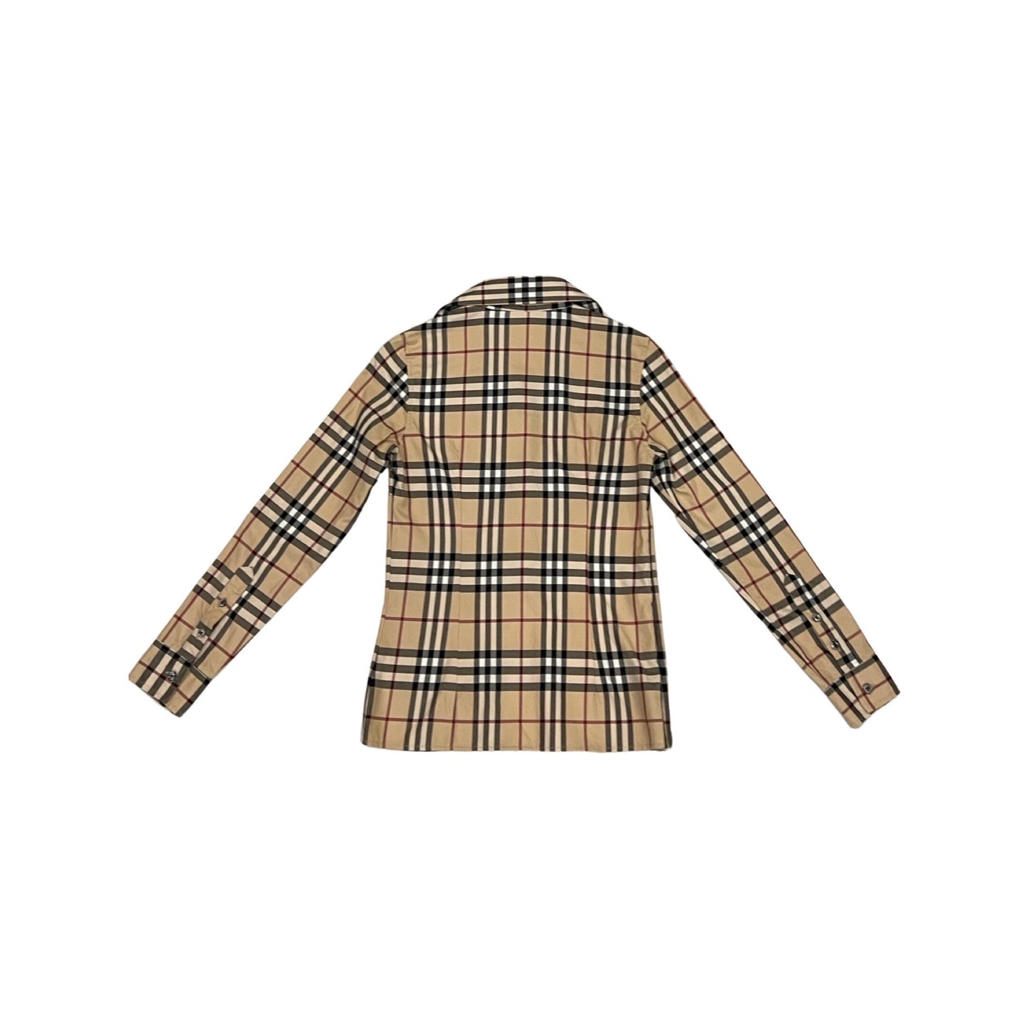 Burberry Vintage Tartan Print Long Sleeve Blouse, Traditional Print, Fitted Button Down Top, XS,