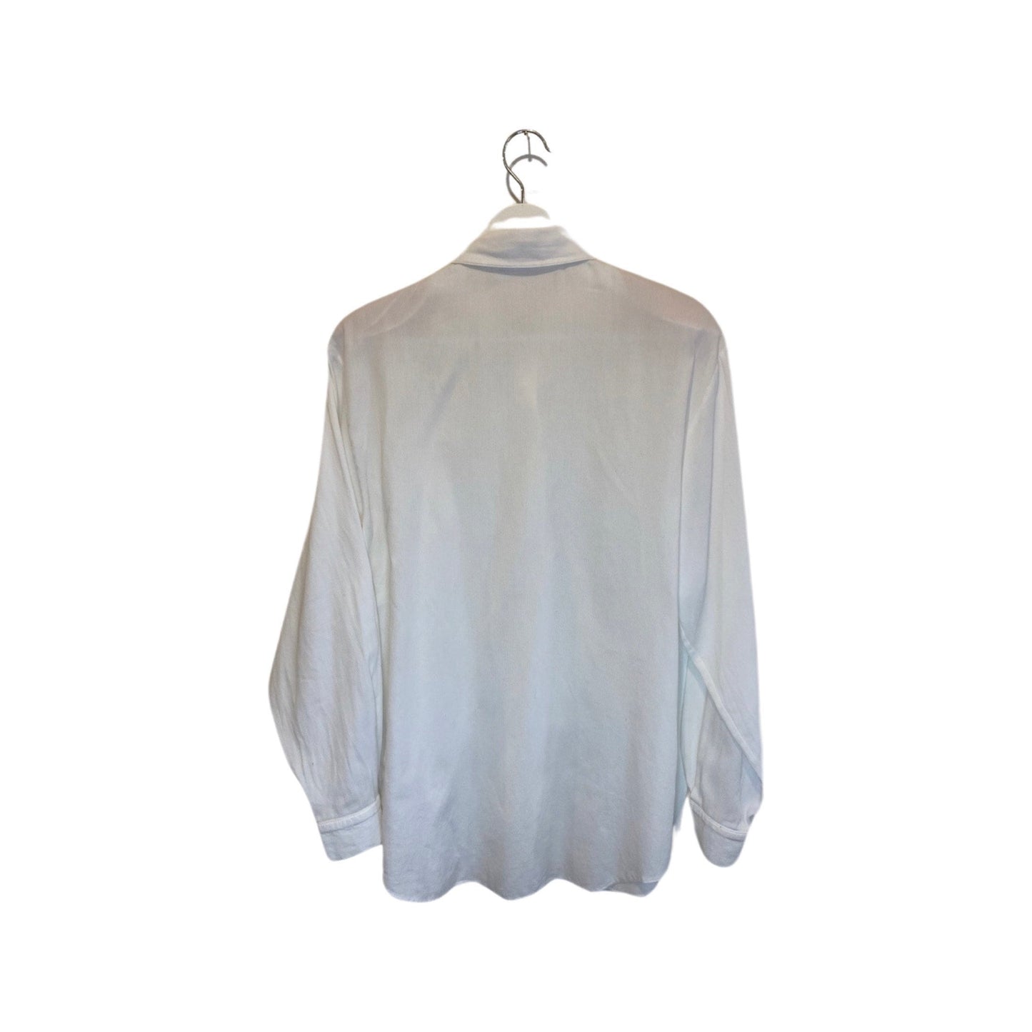 Vintage embroidered blouse, white button down, size Medium, long sleeve button up top, made in Turkey, cuffed dress shirt