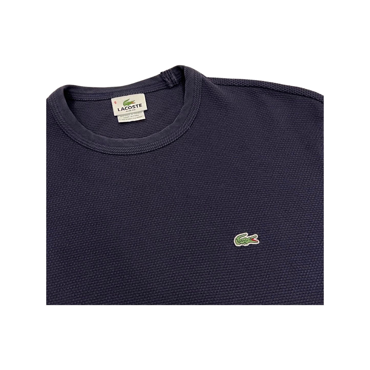Lacoste Henley Long Sleeve, Navy Blue Waffle Top, Size 6, Y2K Streetwear Fashion