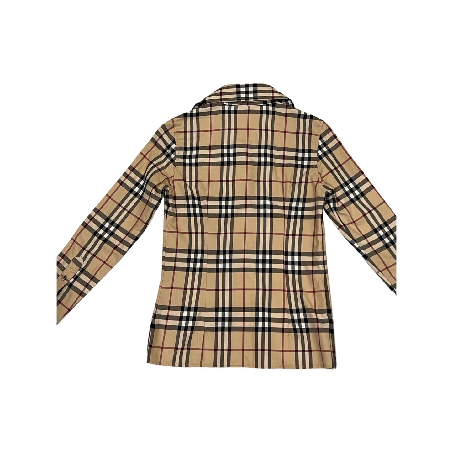 Burberry Vintage Tartan Print Long Sleeve Blouse, Traditional Print, Fitted Button Down Top, XS,