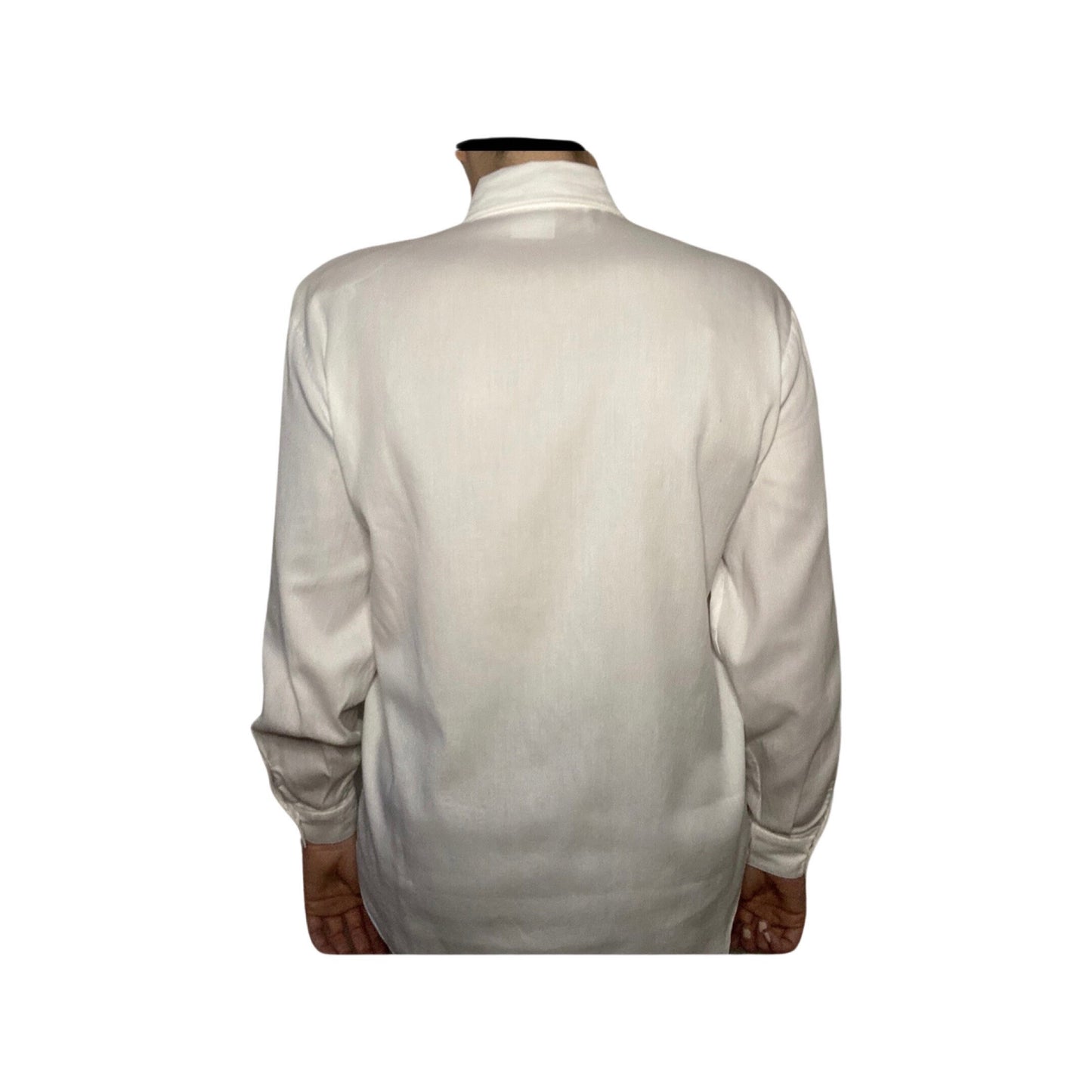 Vintage embroidered blouse, white button down, size Medium, long sleeve button up top, made in Turkey, cuffed dress shirt