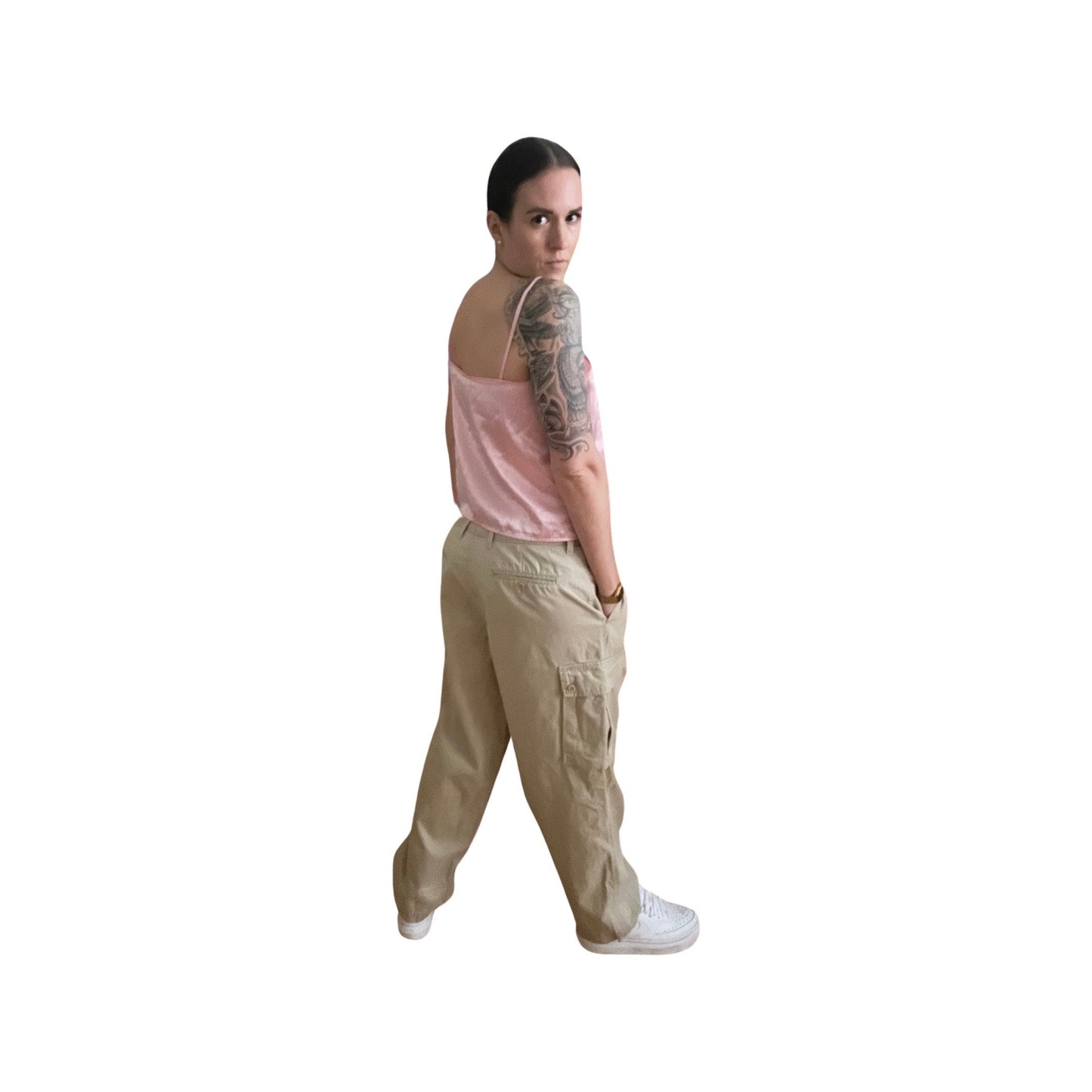Y2K Cargo Pants - Perfect Baggy Beige Tommy Hilfiger - Wide Leg Cool Fit, Size 36 (Fits like Large), Vintage Streetwear