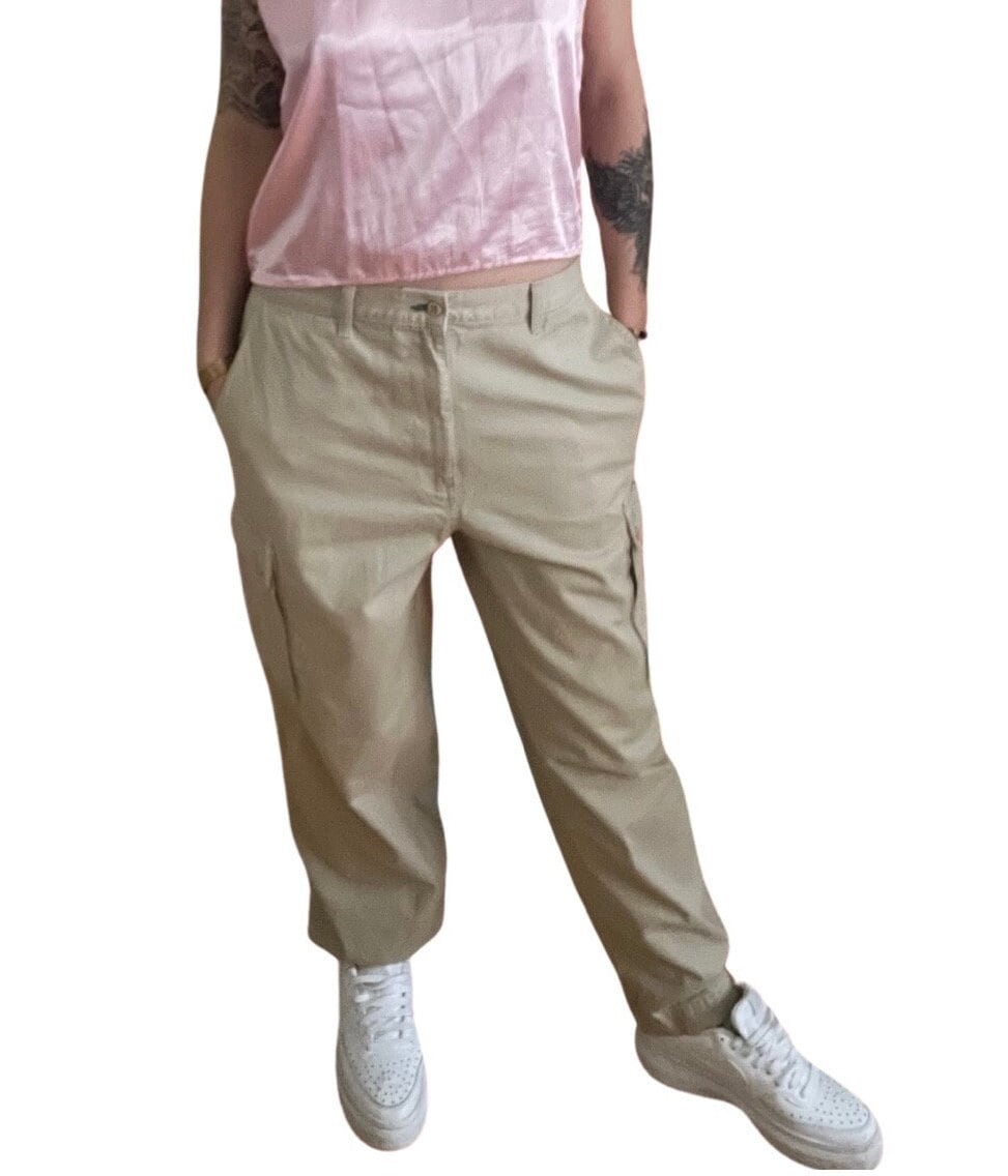 Y2K Cargo Pants - Perfect Baggy Beige Tommy Hilfiger - Wide Leg Cool Fit, Size 36 (Fits like Large), Vintage Streetwear
