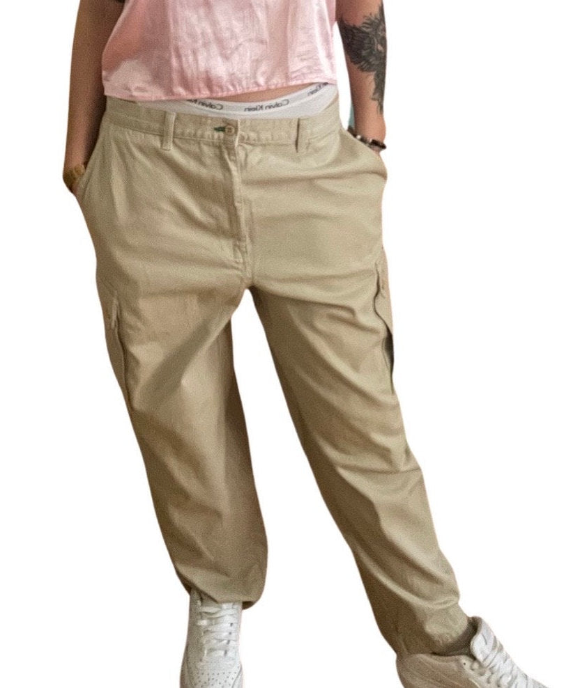 Y2K Cargo Pants - Perfect Baggy Beige Tommy Hilfiger - Wide Leg Cool Fit, Size 36 (Fits like Large), Vintage Streetwear