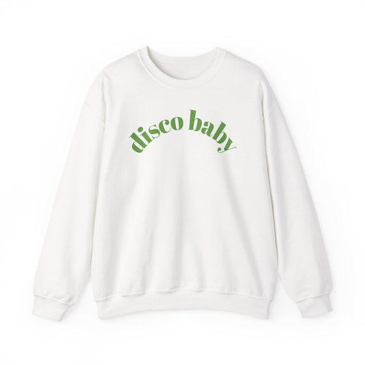 Green Disco Baby Crewneck Sweatshirt, Unisex Sweatshirt, Retro Apparel, Gift for Music Lovers, Disco Party Wear, Comfortable Fashion