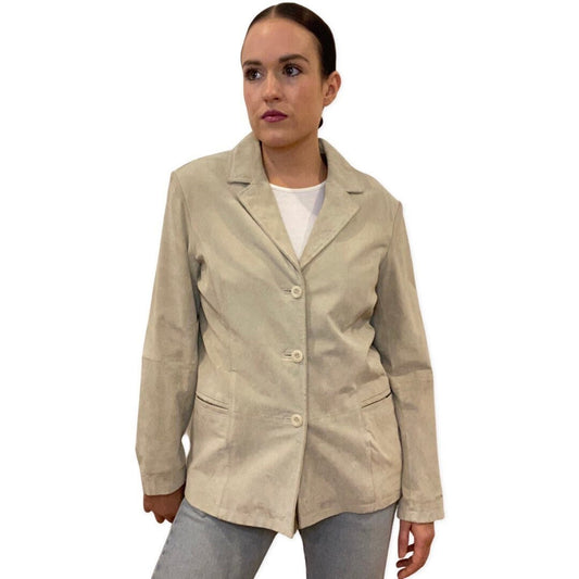 Beige Suede Jacket, Vintage Minimal Coat 90s Suede, Minimalist Button Up, Size Medium, Cream Suede Oversized Blazer