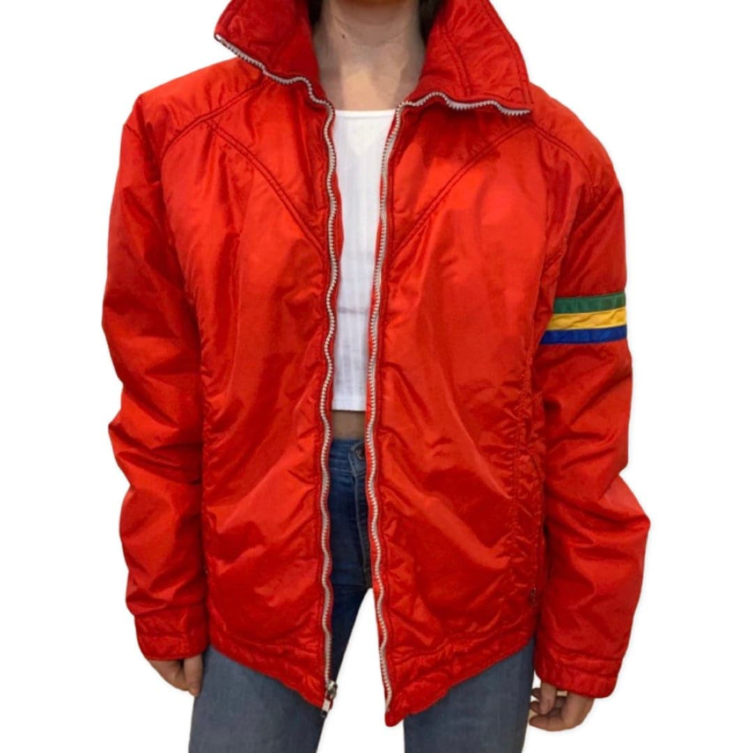 80's Ski Jacket, Rainbow,  Jackets and Coats, Winter Parka, Retro Ski Jacket, Bright Red, 1980s Coat, Vintage Winter Coat