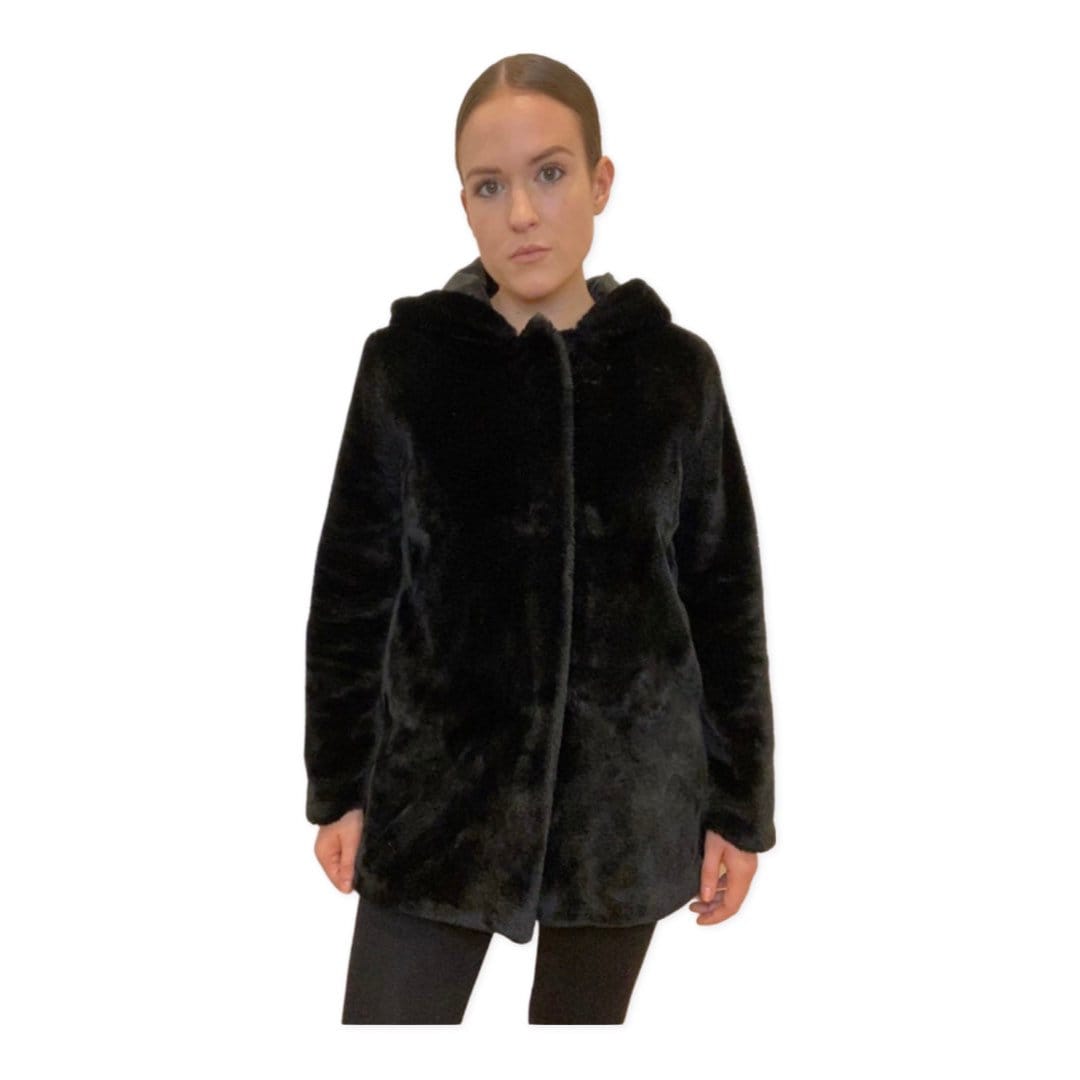 Black Fuzzy Coat, Y2K Fashion, 90s Jacket, Black Faux Fur Jacket, Oversized Winter Jacket, Overcoat, Mid Length Black Parka, Medium