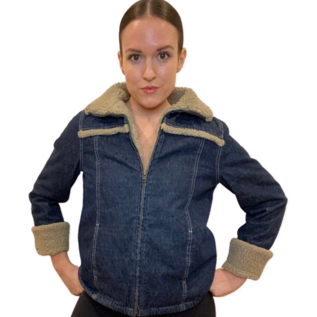 Denim Jacket, Fur Trim, Y2K Jackets and Coats, 2000's Denim jacket, Sherpa lined, Point Zero, Size Small, Faux Fur Lined Denim Jacket,