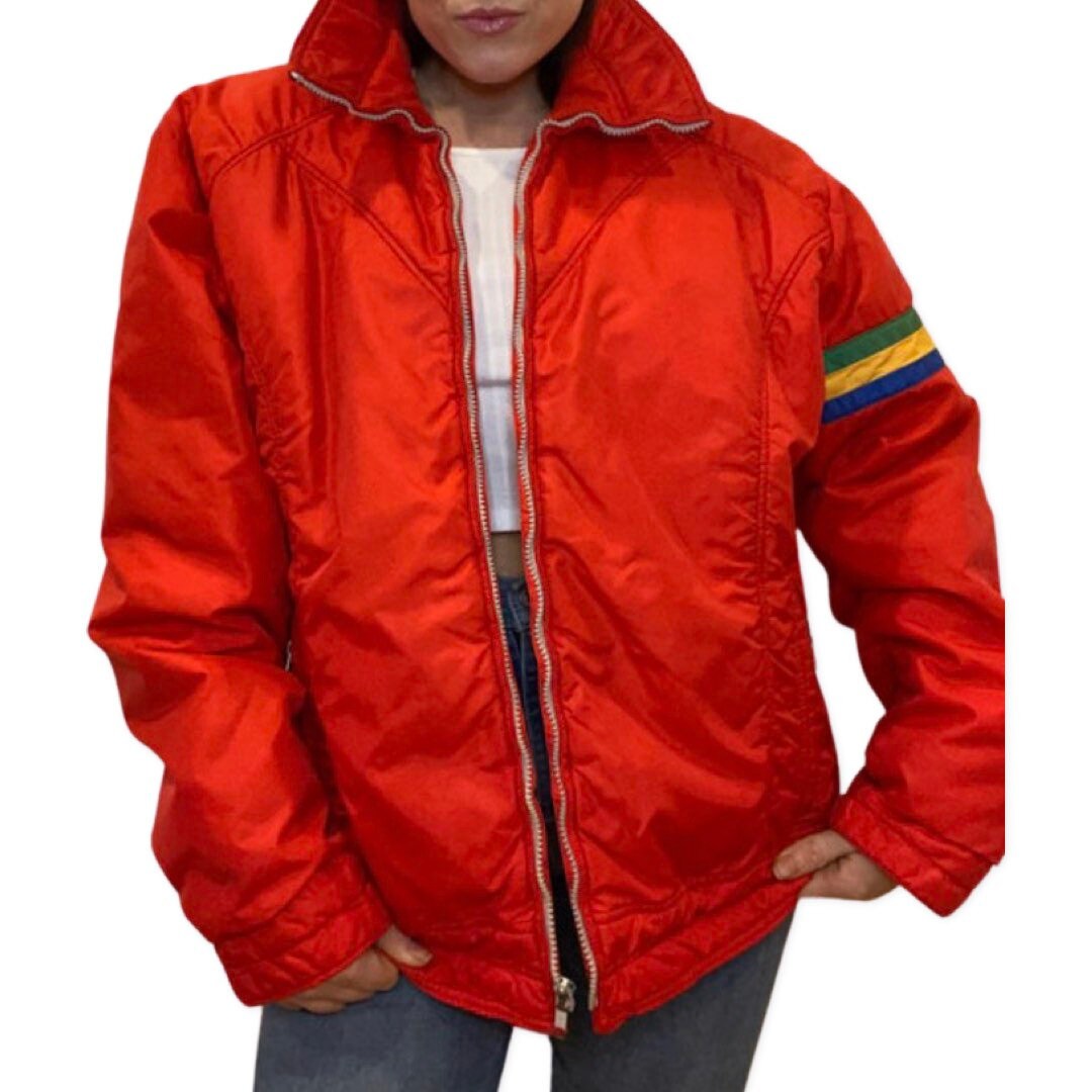 80's Ski Jacket, Rainbow,  Jackets and Coats, Winter Parka, Retro Ski Jacket, Bright Red, 1980s Coat, Vintage Winter Coat