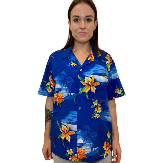 80's Hawaiian Shirt, Button Up Retro Hawaii Shirt, 80s Party Shirt, Tropical Print, Large, xl, Oversized Button Up Top, Short Sleeve
