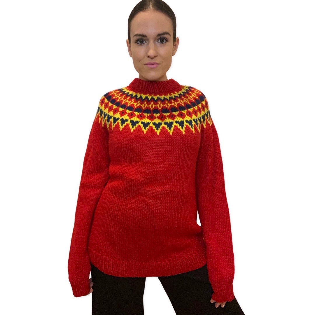 80's Ski Sweater, Knit, Crew Neck Sweater, Retro Ski Wear, Vintage Jumper, Oversized Knit Sweater, 1980s fashion, Womens Sweater