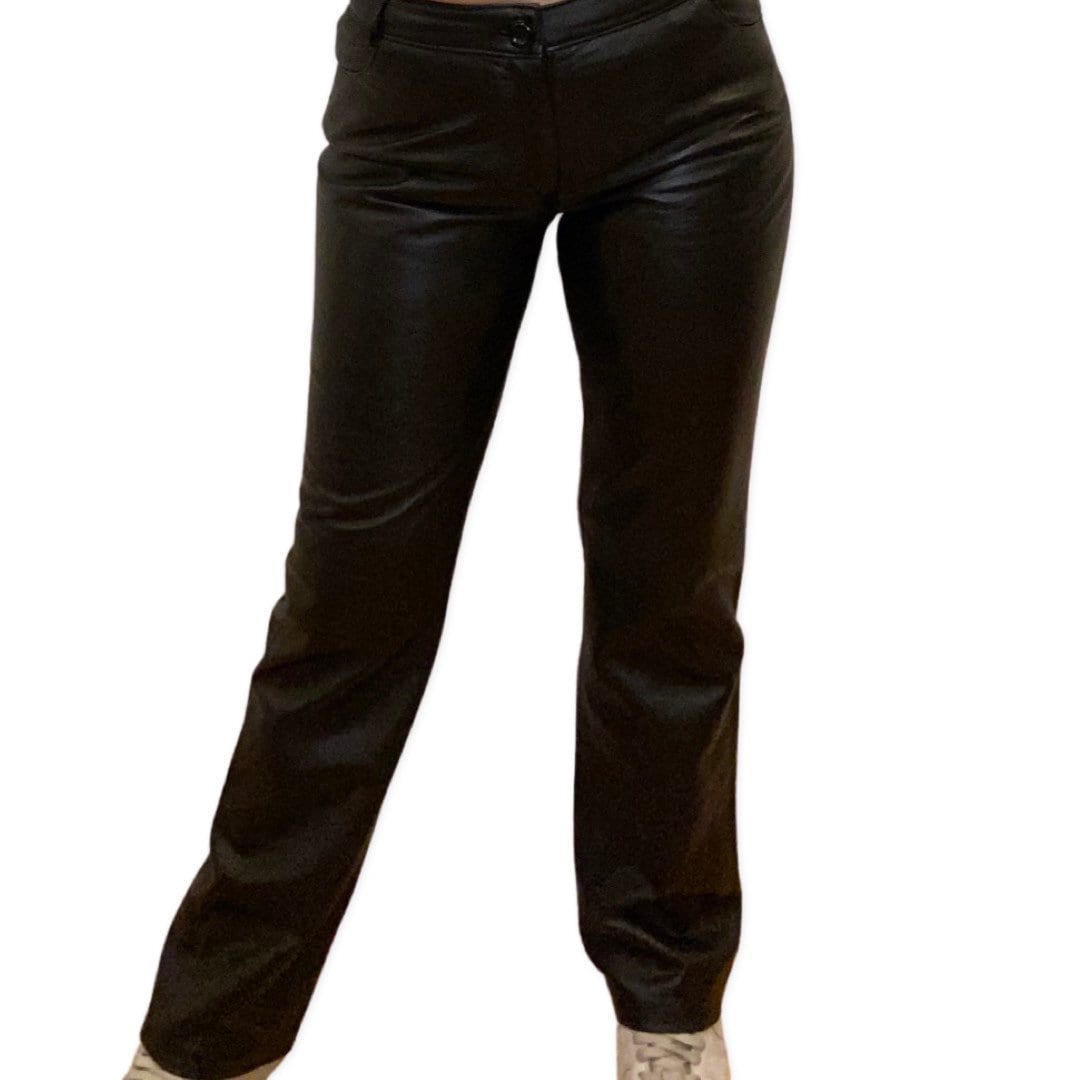 Leather Pants, Y2K, Low Rise Wide Leg Genuine Leather Size Medium, Trousers, Straight Leg Pants, Grunge, Laurence Roy size 12