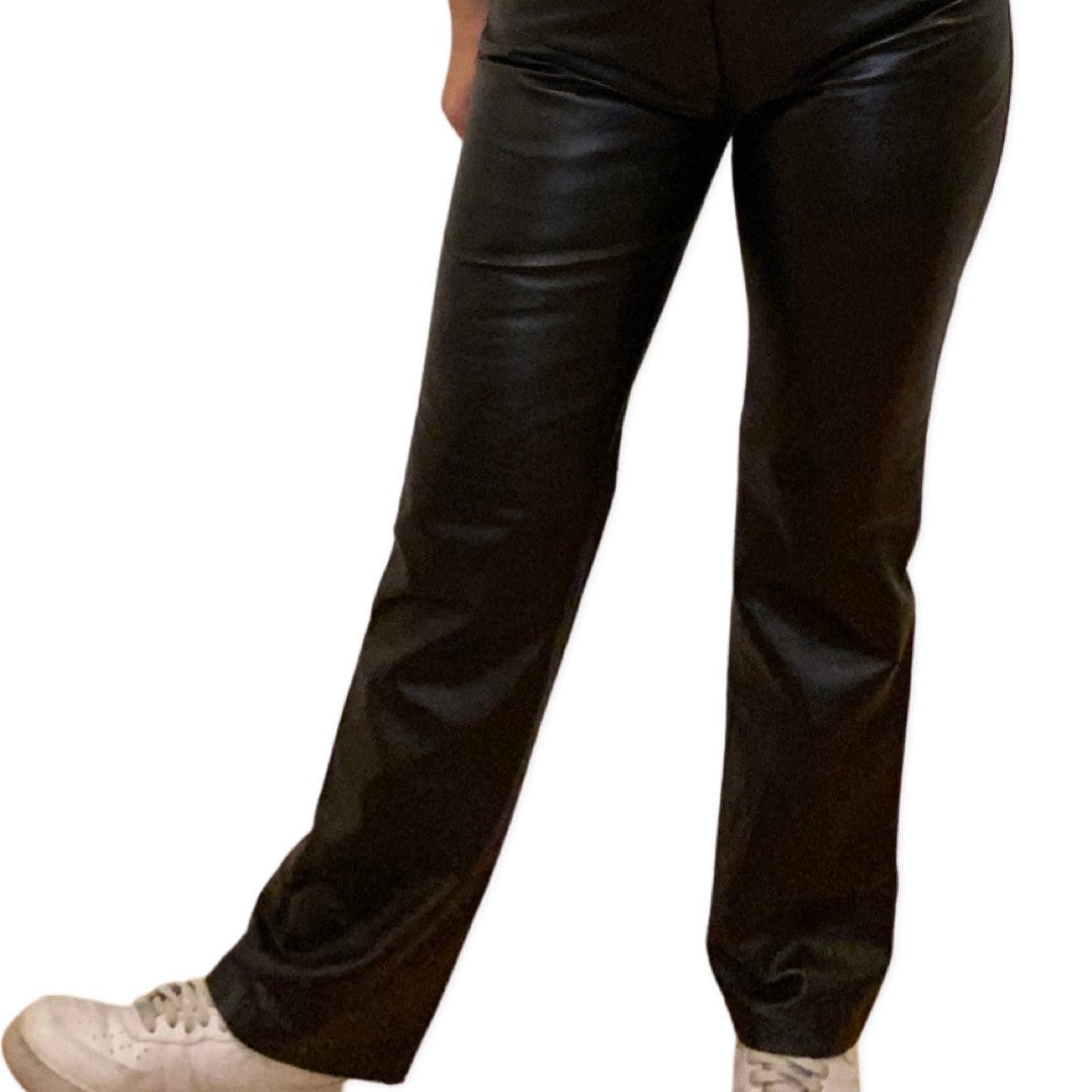 Leather Pants, Y2K, Low Rise Wide Leg Genuine Leather Size Medium, Trousers, Straight Leg Pants, Grunge, Laurence Roy size 12