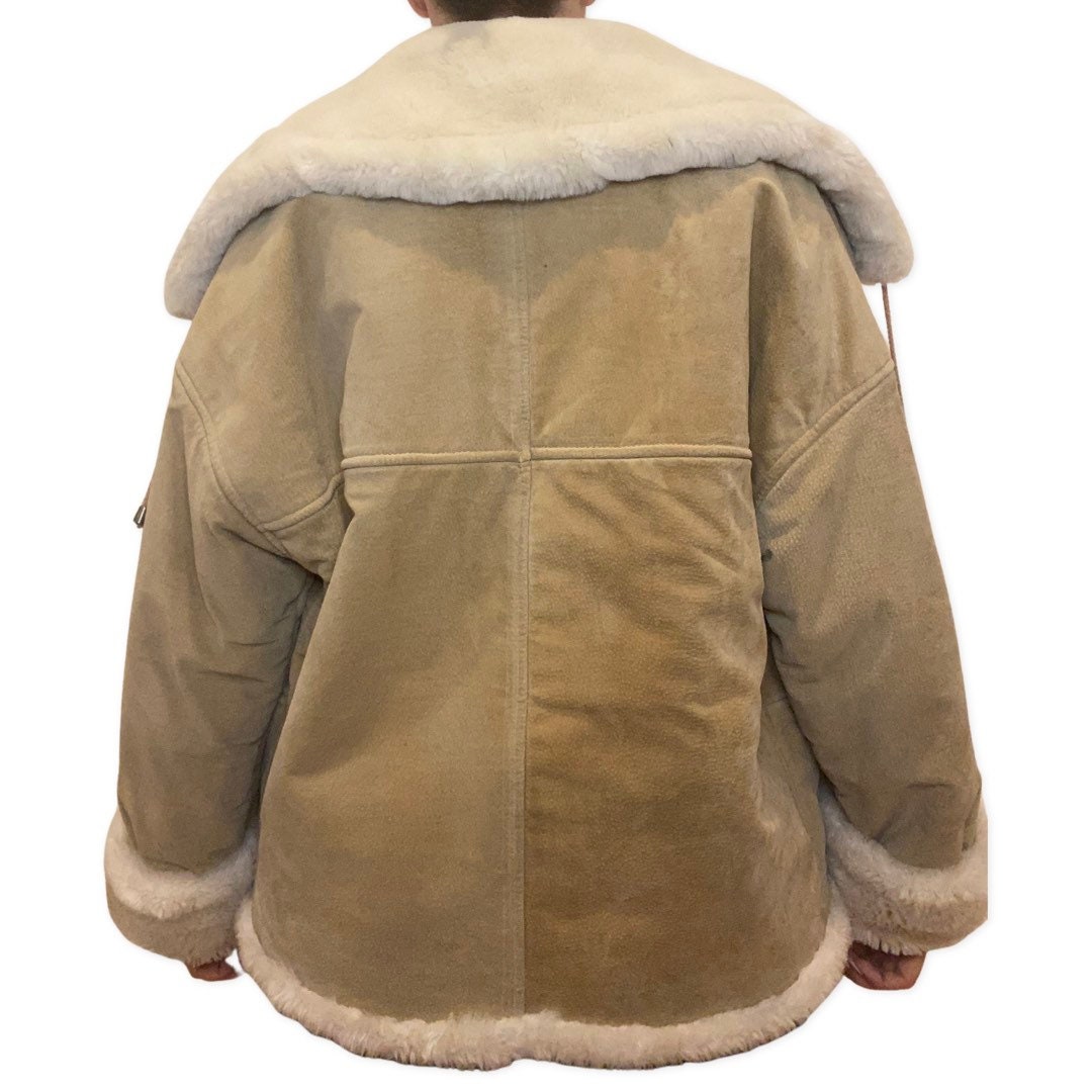 80's Suede Jacket, Beige Authentic Suede Coat with Faux Fur Lining, Size Small, Jackets and Coats, 80s Ski, Nubuck, Tan, Bomber Coat