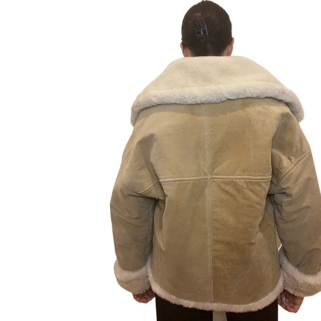 80's Suede Jacket, Beige Authentic Suede Coat with Faux Fur Lining, Size Small, Jackets and Coats, 80s Ski, Nubuck, Tan, Bomber Coat