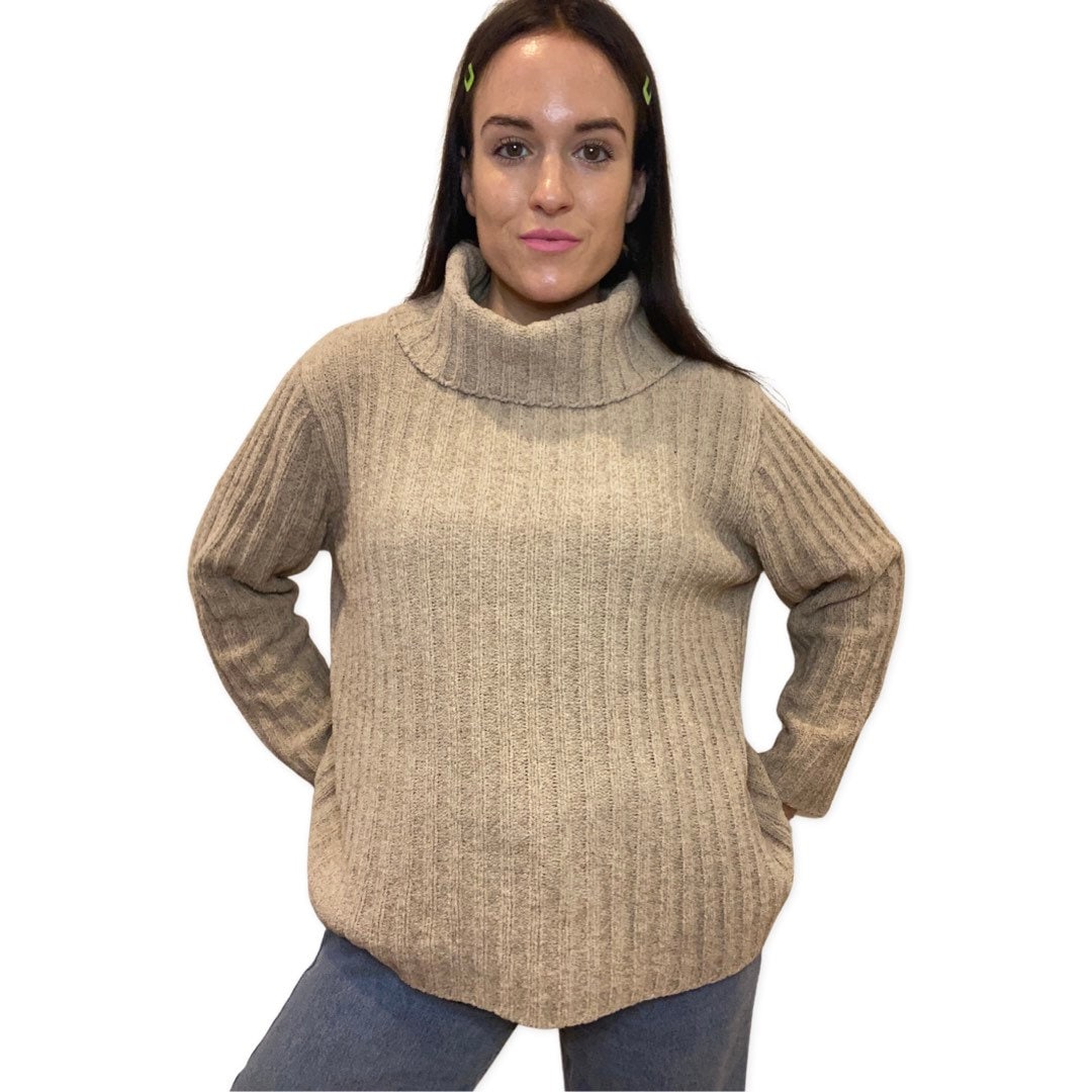 Chenille Sweater, 80's Ski, Beige Turtleneck Oversized Knit Sweater, Warm Sweater, Vintage Ski Top, Retro 80s Ski, Nude Sweater, Pullover