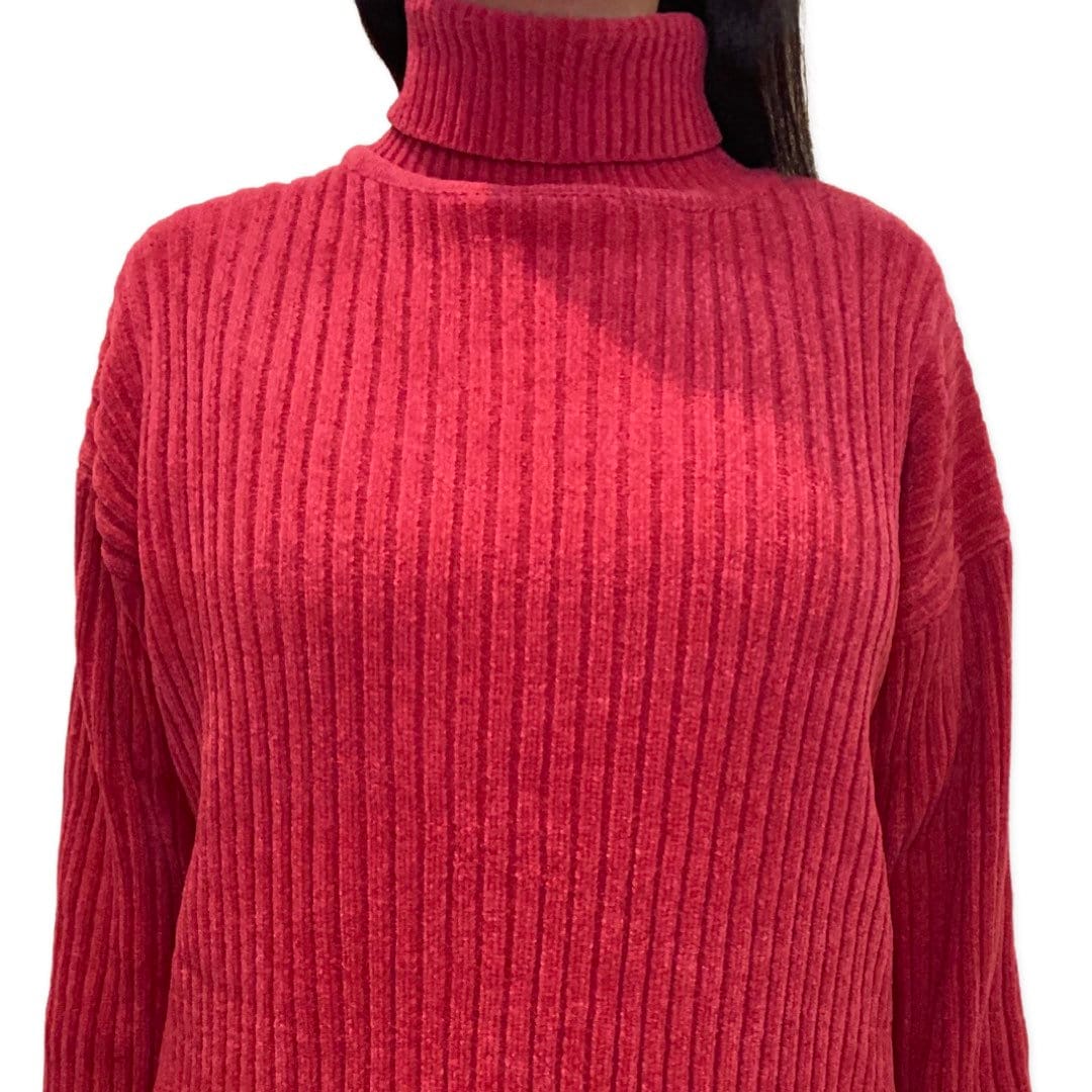 Chenille Sweater, 80's Ski, Pink Turtleneck Oversized Knit Sweater, Warm Sweater, Vintage Ski Top, Retro 80s Ski, Magenta Sweater, 90s