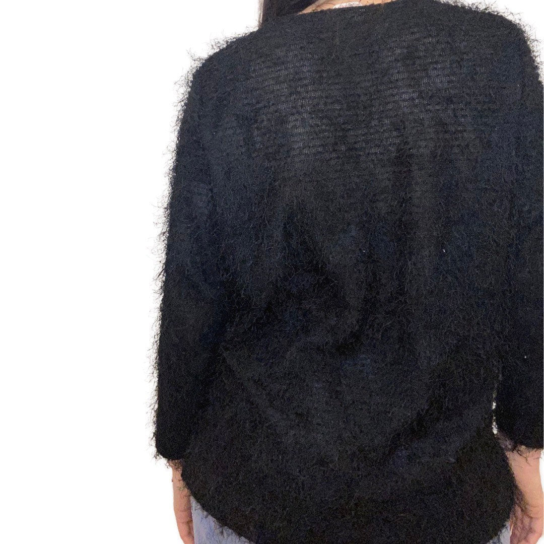 Black Fuzzy Clueless Shirt, Oversized Black Sweater, Fluffy Warm Sweater, Retro Y2K Fashion, Grunge, Fuzzy Rave Sweater, Pullover Jumper