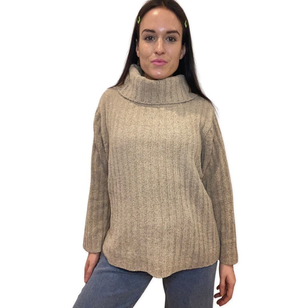 Chenille Sweater, 80's Ski, Beige Turtleneck Oversized Knit Sweater, Warm Sweater, Vintage Ski Top, Retro 80s Ski, Nude Sweater, Pullover