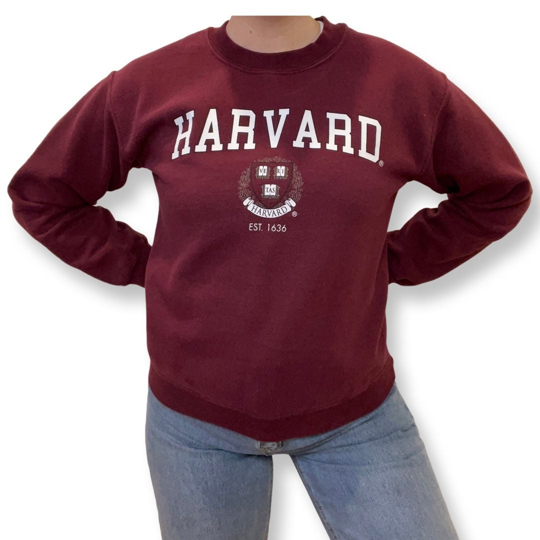 Harvard Crewneck Sweater, Size Small, Pullover, Vintage Harvard University Sweatshirt, Cotton Blend Gildan Sweater, Burgundy, Jumper