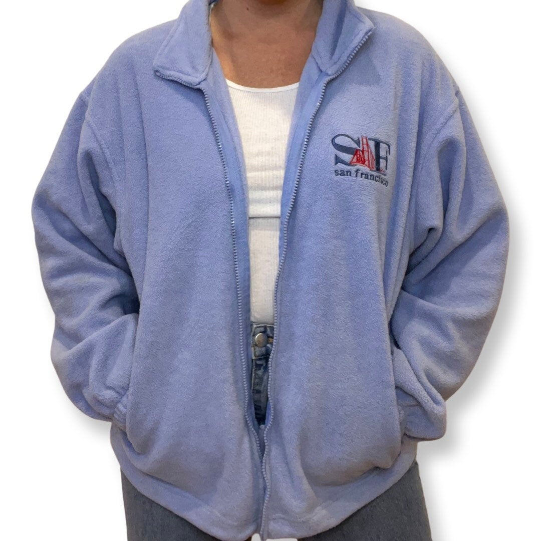 80's Ski Fleece, San Francisco,  Vintage Fleece Zip Up Sweater, Powder Blue Fleece Jacket, San Francisco, Vintage 80s ski wear