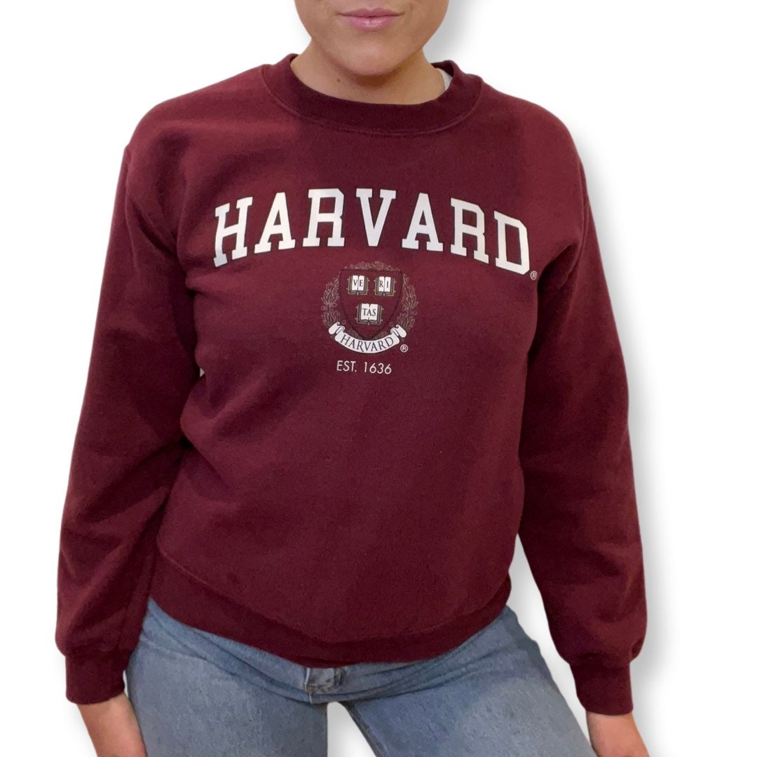 Harvard Crewneck Sweater, Size Small, Pullover, Vintage Harvard University Sweatshirt, Cotton Blend Gildan Sweater, Burgundy, Jumper