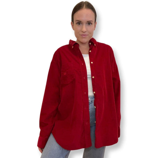 Corduroy Button Up Shirt, Vintage 90s Chaps, Long Sleeve Button down, Chaps, Ralph Lauren, Red Corduroy, 100% Cotton, Size XL