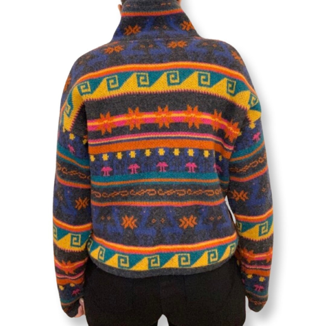 80's Ski, Vintage Wool Sweater, size medium, long sleeve printed cardigan, retro ski, wool sweater, vintage 80s ski